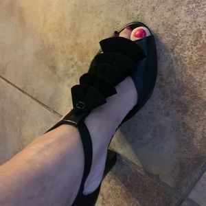 Miz Mooz Salior Black Ruffled T-strap Pump
